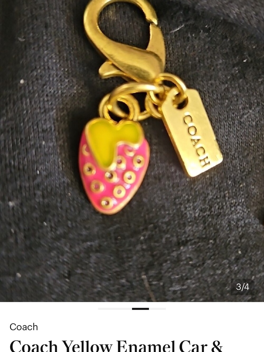Coach Pink & Yellow Enamel Strawberry Charm Key Fob